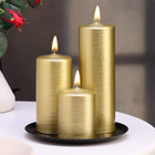 Набор свечей-цилиндров на подставке "Интерьерный", 3 шт, золотой - фото 4457871