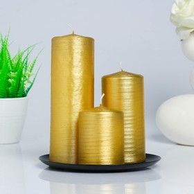 Набор свечей-цилиндров на подставке 'Интерьерный', 3 шт, золотой