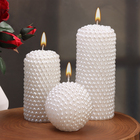 Набор свечей фигурных "жемчужный" (4 в 1), с подсвечником, цилиндры, шар, белый (в коробке) - Фото 2