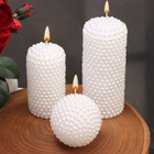 Набор свечей фигурных "жемчужный" (4 в 1), с подсвечником, цилиндры, шар, белый (в коробке) - фото 8803597