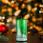 Свеча-цилиндр новогодняя "Новогодние узоры №3", 12,5х6 см, 35 ч, 275 г, зеленая с белым - Фото 1