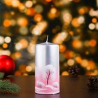 Свеча-цилиндр новогодняя "Морозко", 12,5х6 см, 35 ч, 275 г, серебристо-розовый металлик - Фото 1