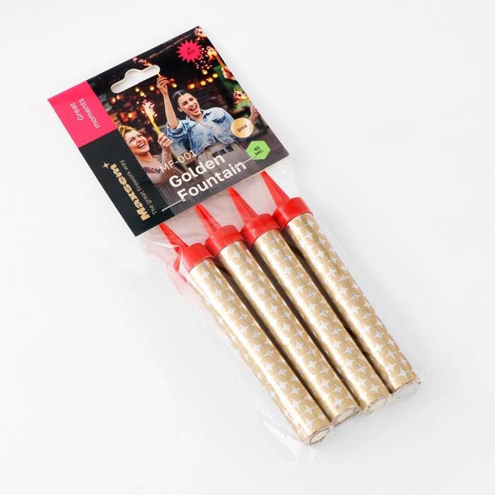 Свечи фонтаны для торта "Золотые искры", 12,5 см, 40 секунд, 4 шт 1553639