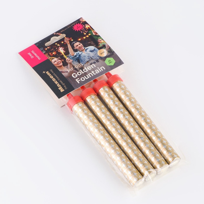 Свечи фонтаны для торта "Золотые искры", 12,5 см, 40 секунд, 4 шт 1553639