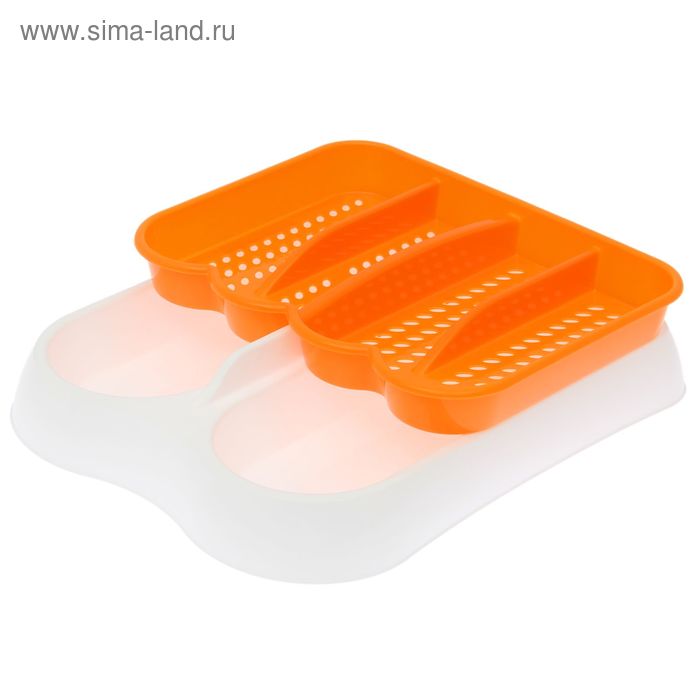 Лоток для столовых приборов раздвижной, цвет бело-оранжевый - Фото 1