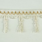 Тесьма с кисточками, 7 см, 12 ± 1 м, цвет белый/золотой - Фото 3