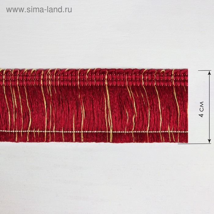 Тесьма «Бахрома», 4 см, 12 ± 1 м, цвет бордовый/золотой - Фото 1