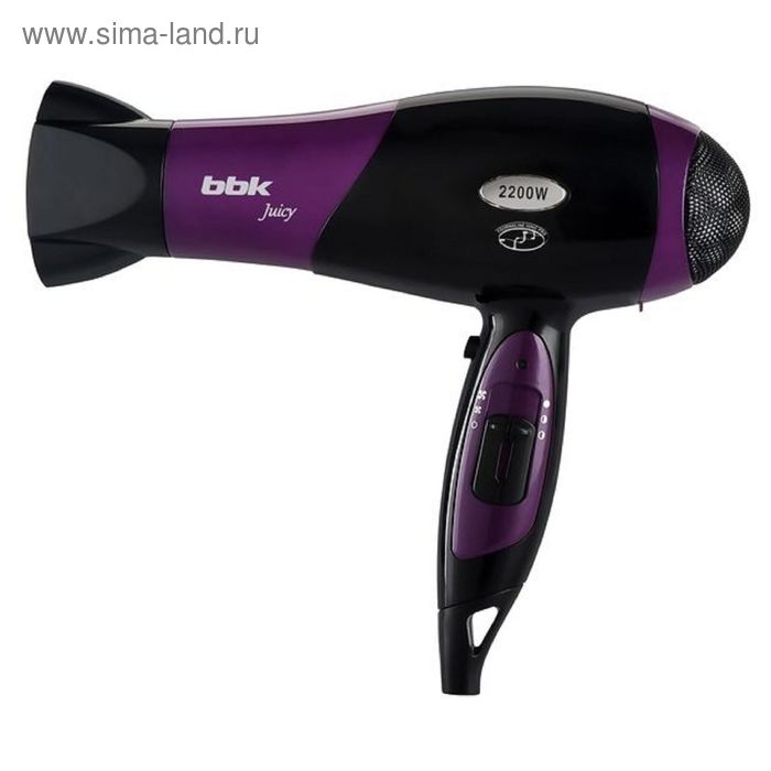 Фен BBK BHD3225i, 2200 Вт, 3 температурных режима, 2 скорости, ионизация, черный/фиолетовый - Фото 1