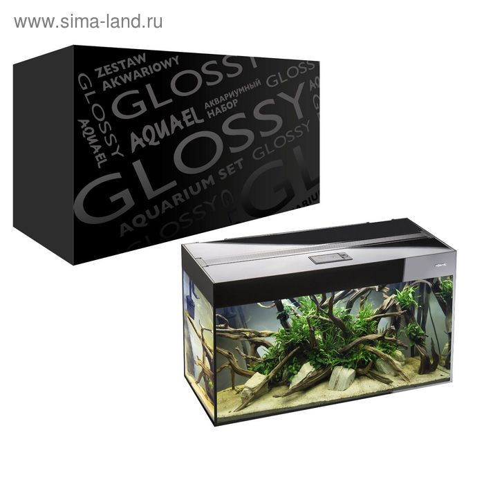 Аквариум GLOSSY 80 черный (AQUAEL) прямоуг. с алюм.крышкой,125 л.,80х35х54,свет LED 2x12w - Фото 1