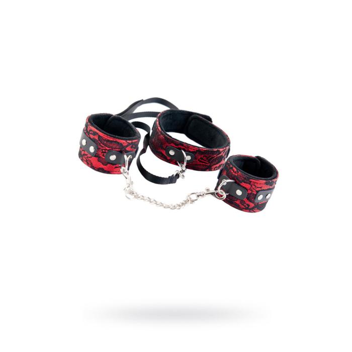 Кружевной набор: ошейник и наручники, красный - Фото 1
