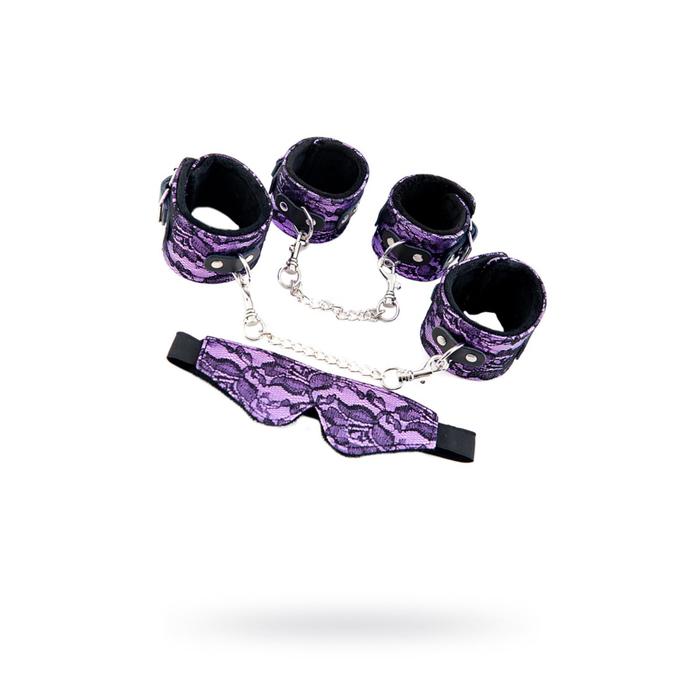 Кружевной набор: наручники, оковы и маска, пурпурный - Фото 1