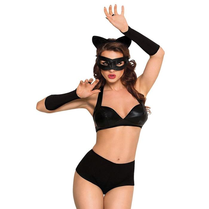 Костюм кошки «Catwoman»: бюстгальтер, шорты, перчатки, очки, ушки, размер M