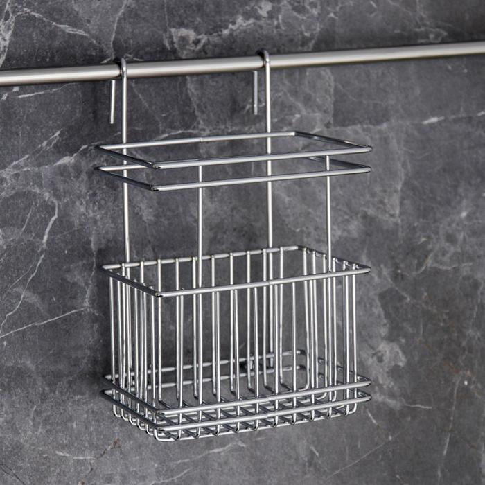 Подставка для кухонных принадлежностей на рейлинг Доляна, 13×10,5×19,5 см, цвет хром - Фото 1