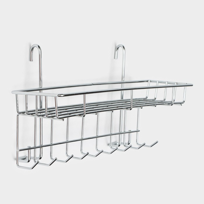 Полка на рейлинг с крючками Доляна, 29×10×17 см, хромированная - Фото 1