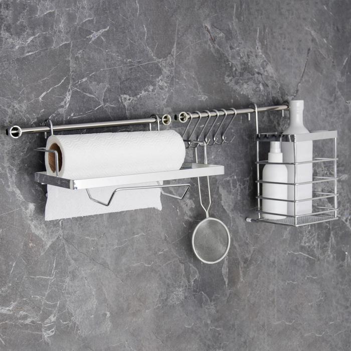 Рейлинговая система для кухни Доляна, базовый набор, 10 предметов, хромированная - Фото 1