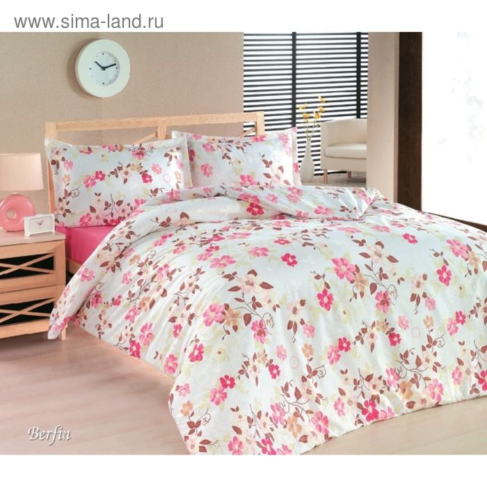 Постельное бельё Евро COTTON LIFE Creton BERFIN, цвет розовый 200х220 см, 220х240 см, 70х70 см - Фото 1