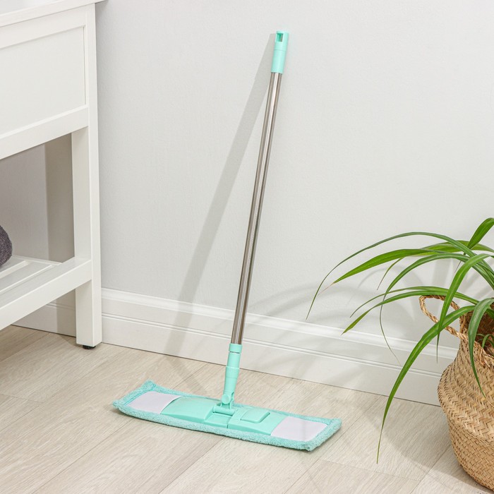 Швабра для мытья пола плоская Доляна, насадка из микрофибры 40×10 см, телескопическая стальная ручка 68(122) см - Фото 1