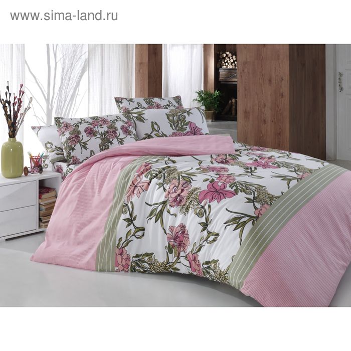 Постельное бельё Евро COTTON LIFE Creton ALIZE, цвет зелёный, 200х220 см, 220х240 см, 70х70 см - Фото 1