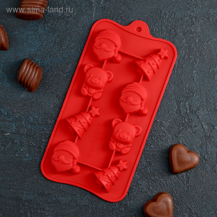 Форма силиконовая для украшений Доляна «Новый год», 21×11×2 см, 8 ячеек, цвет МИКС - Фото 1