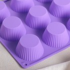 Форма силиконовая для выпечки Доляна «Круг. Риб», 26×35 см, 12 ячеек (d=7 см), цвет МИКС - Фото 3