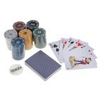 Набор для покера "Профессиональный": 120 фишек, 2 колоды карт по 54 шт., сукно, металлическая овальная коробка, УЦЕНКА (вмятина на упаковке) - Фото 2