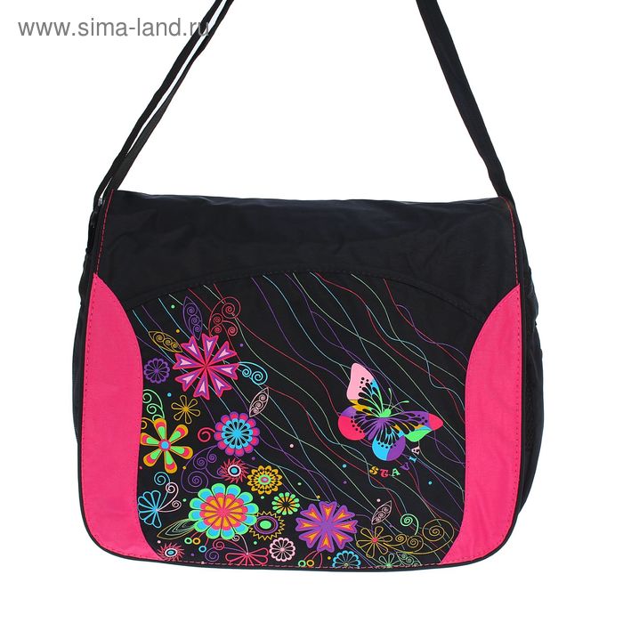 Сумка молодёжная на молнии "Карнавал", 1 отдел, 1 наружный карман, чёрный/розовый - Фото 1
