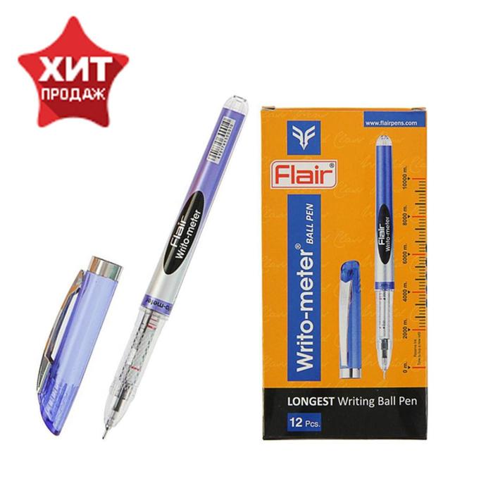 Ручка шариковая Flair Writo-Meter, узел- игла 0,6 мм (пишет 10 км) масляная основа, шкала на стержне, синяя - Фото 1