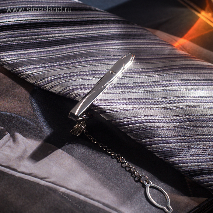 Зажим для галстука "Классический" перо со стразой, цвет серебристый - Фото 1