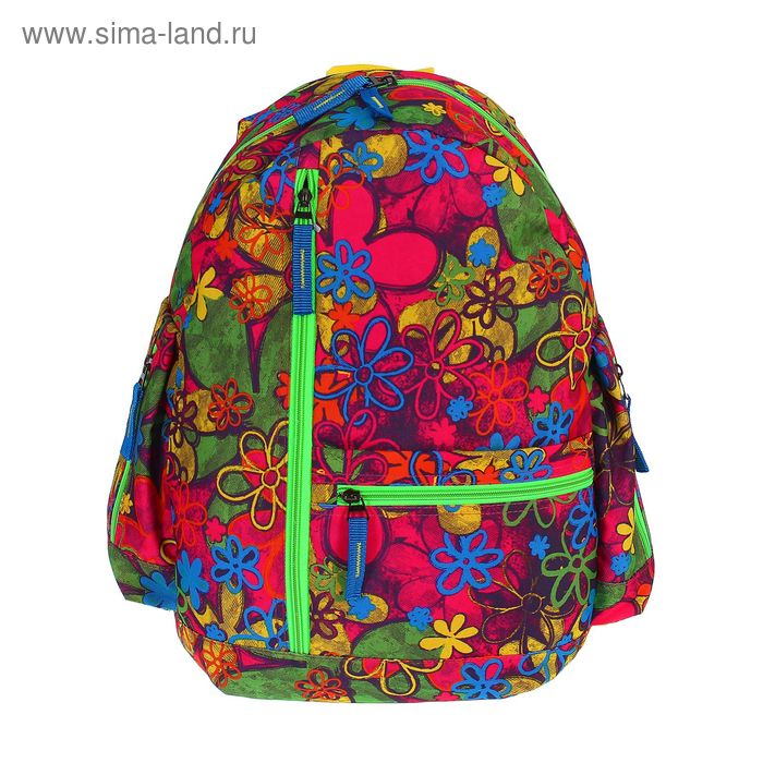 Рюкзак школьный на молнии "Цветы", 1 отдел, 4 наружных кармана, цвет фуксия - Фото 1