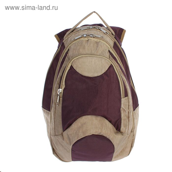 Рюкзак молодёжный на молнии, 2 отдела, 1 наружный карман, бежевый/коричневый - Фото 1