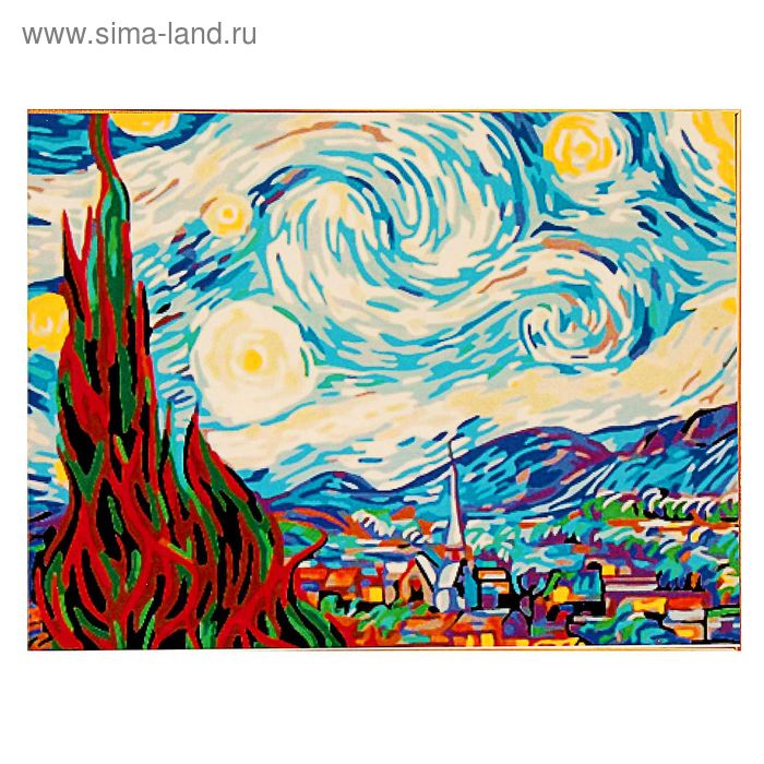 Роспись по холсту "Ван Гог Звездная ночь" по номерам с красками по 3 мл+ кисти+инструк-я+крепеж 40*5 - Фото 1
