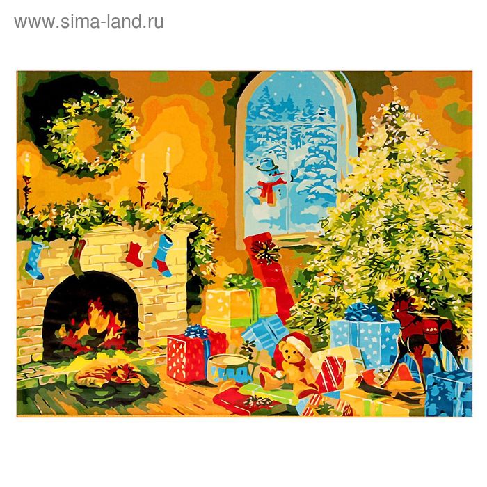 Роспись по холсту "Рождество" по номерам с красками по 3 мл+ кисти+инструк-я+крепеж 40*50 - Фото 1