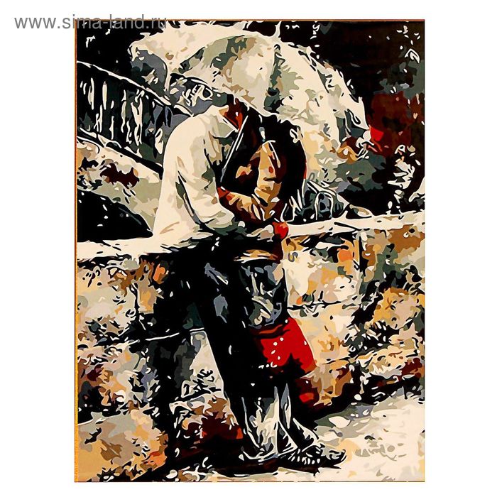 Роспись по холсту "Поцелуй под зонтиком" по номерам с красками по 3 мл+ кисти+инструк-я+крепеж 40*50 - Фото 1