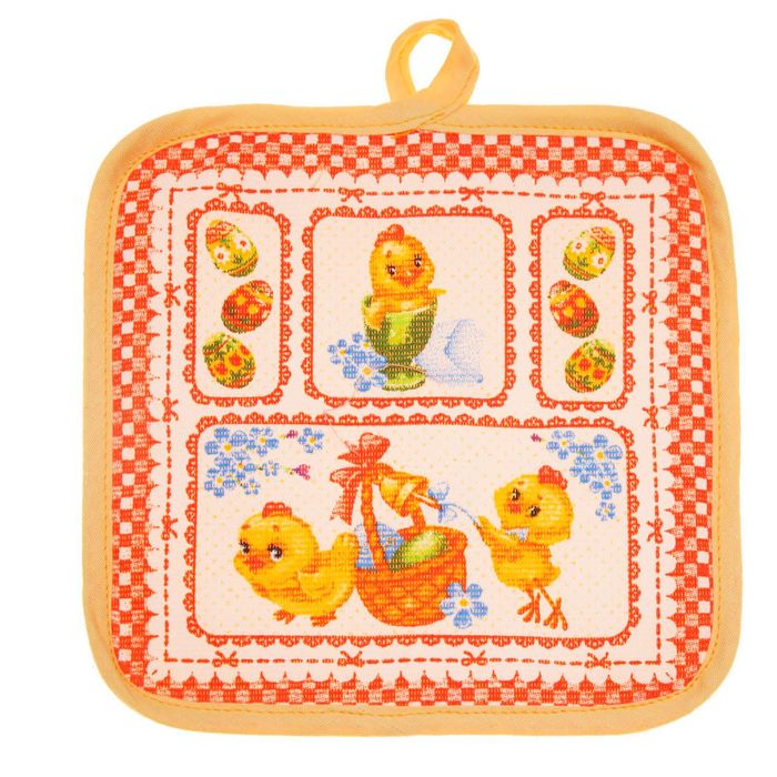 Прихватка "Доляна" Пасха, размер 17х17 см, хлопок 100%, рогожка 162 г/м2 - Фото 1