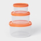 Набор контейнеров пищевых круглых Доляна, 3 шт.: 150 мл, 300 мл, 500 мл, прозрачные, крышка оранжевая - Фото 2