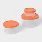 Набор контейнеров пищевых круглых Доляна, 3 шт.: 150 мл, 300 мл, 500 мл, прозрачные, крышка оранжевая - Фото 3