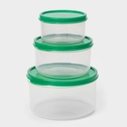 Набор контейнеров для хранения еды Доляна, 3 шт., 150 мл, 300 мл, 500 мл, пластик, круглые, прозрачные, крышка зелёная - Фото 1