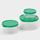 Набор контейнеров для хранения еды Доляна, 3 шт., 150 мл, 300 мл, 500 мл, пластик, круглые, прозрачные, крышка зелёная - Фото 3