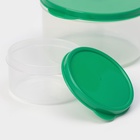 Набор контейнеров для хранения еды Доляна, 3 шт., 150 мл, 300 мл, 500 мл, пластик, круглые, прозрачные, крышка зелёная - Фото 3