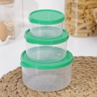 Набор контейнеров для хранения еды Доляна, 3 шт., 150 мл, 300 мл, 500 мл, пластик, круглые, прозрачные, крышка зелёная - Фото 5