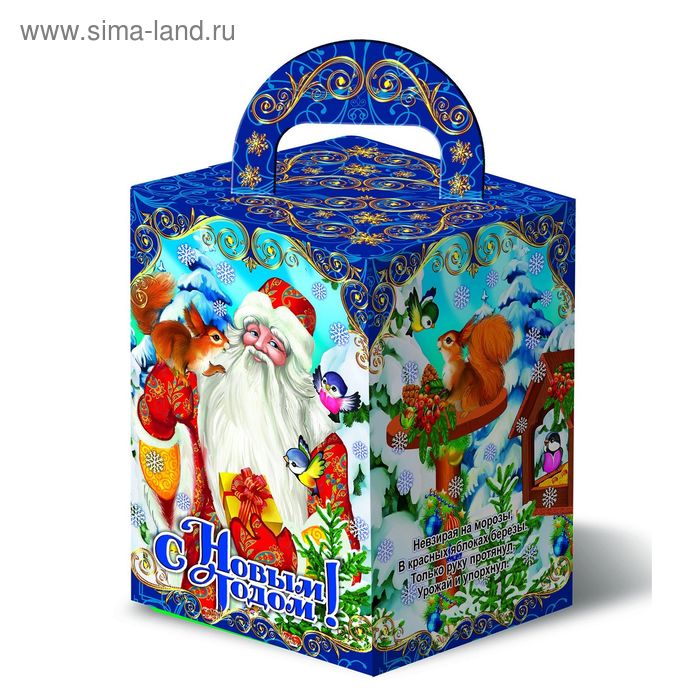 Подарочная коробка "Дед Мороз и Снегурочка с кормушкой", сборная, 11,5х11,5х16 см - Фото 1