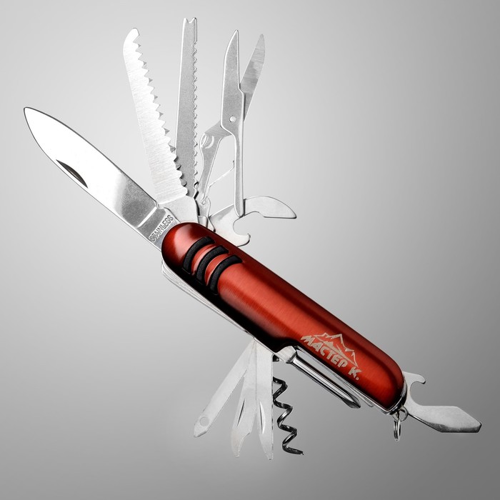 Нож швейцарский "Спасатель" 12в1, красный - фото 1906758214