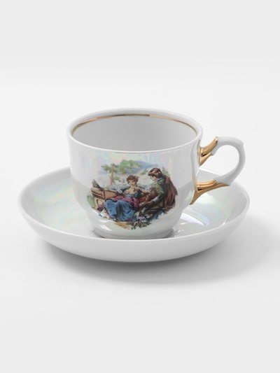 Чайная пара Добрушский завод «Мадонна»: 2 предмета: чашка 250 мл, блюдце d=15 см, фарфор, белая