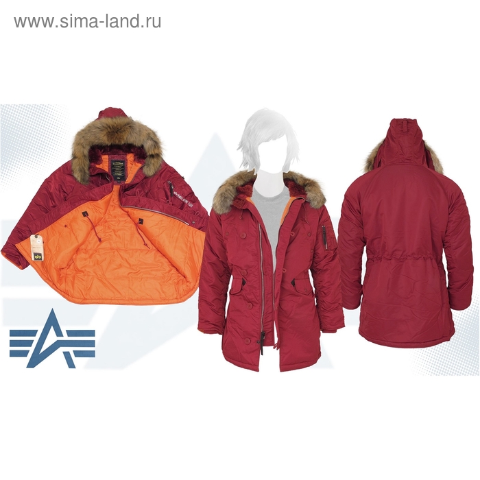 Куртка утеплённая женская N-3B W Parka Alpha Industries Commander Red, натуральный мех, XL - Фото 1