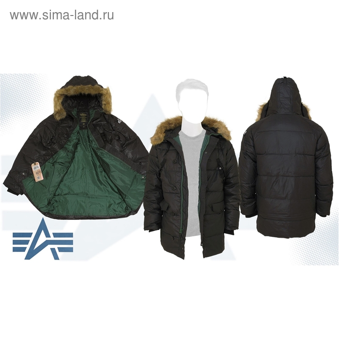 Куртка пуховая N-3B Transmitter Parka Alpha Industries Black/Forest Green, 3XL - Фото 1