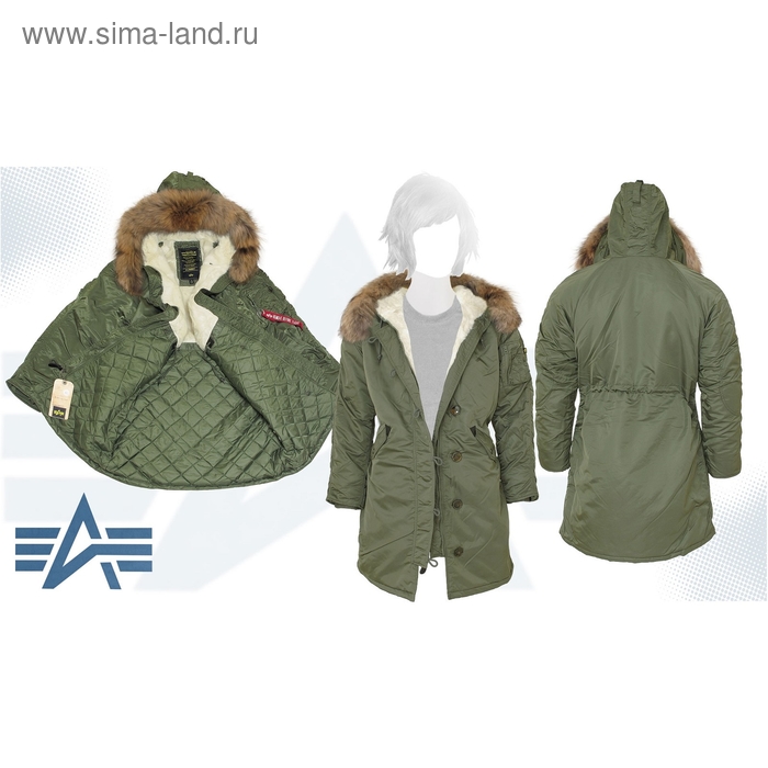 Куртка утеплённая женская Elyse Alpha Industries Sage Green, натуральный мех, М - Фото 1