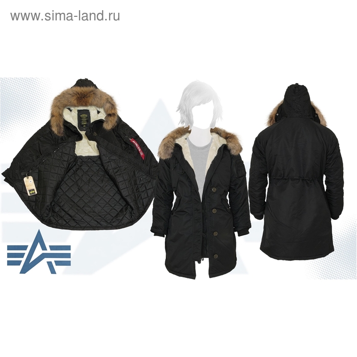 Куртка утеплённая женская Elyse Alpha Industries Black, натуральный мех, L - Фото 1