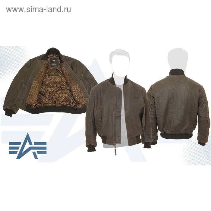 Куртка утеплённая Leather MA-1 Alpha Industries Brown, кожа, M - Фото 1