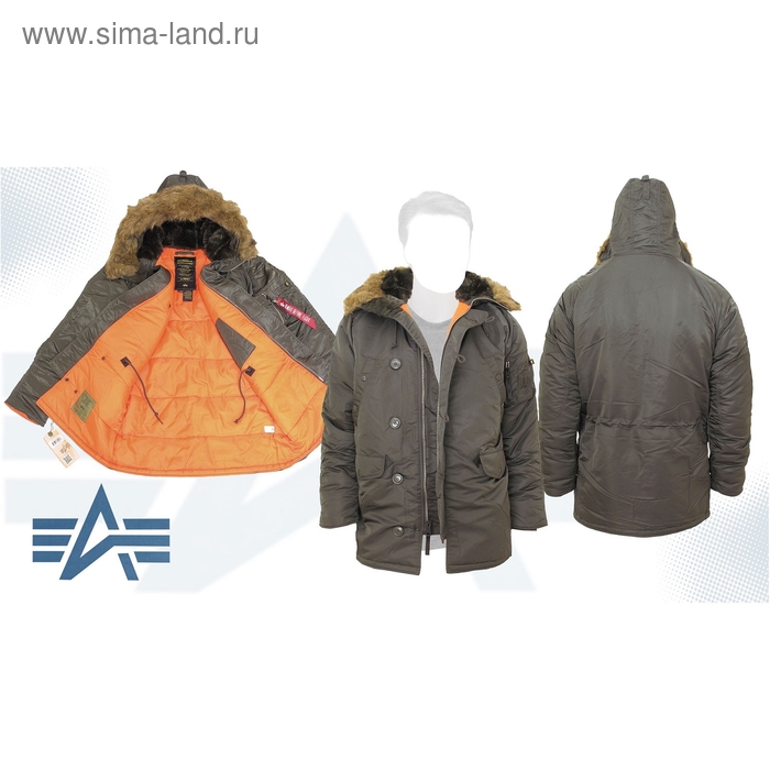 Куртка утеплённая Slim Fit N-3B Parka Alpha Industries Replica Gray/Orange, S - Фото 1
