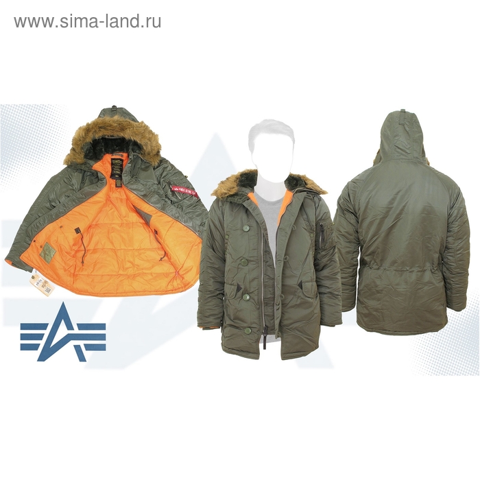 Куртка утеплённая Slim Fit N-3B Parka Alpha Industries Sage/Orange, 3XL - Фото 1